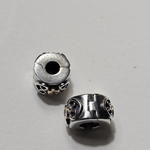 Pandora Retired Two-Tone Double Heart Diamond Clips 790382D - Picture 4 of 4